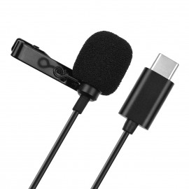 Type-C Mini Lavalier Microphone Omnidirectional Condenser Clip-on Mic with 1.5-Meter-Long Cable Wind Muff Metal Clip for Smartphone Tablet Computer Professional Recording Video Shooting Online Teaching