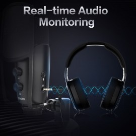 SYNCO CMic-V2 USB Condenser Microphone Mic Cardioid 192kHz/24bit One-Button Muting Real-time Monitoring with Pop Filter Desktop Mic Stand for Smartphone Laptop PC Live Streaming Video Conference Online Education Interview Video Recording