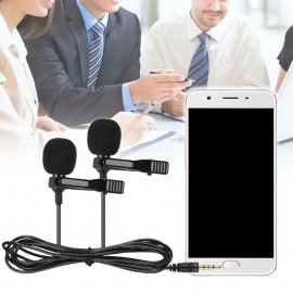 Dual-head Lavalier Lapel Omnidirectional Clip-on Microphone Mic for Smartphone Laptop Camera 3.5mm Audio Plug Devices for Program Video Recording Interview Webcast